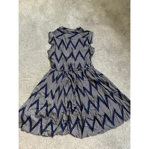 Anthropologie 11-1 Tylho Dress Womens Extra Small Navy Blue Beige Button Cottage
